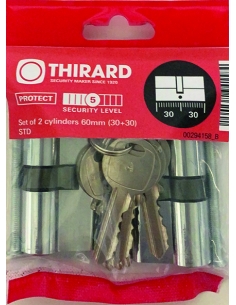 Set di 2 cilindri europei STD 30 x 30 mm a chiave uguale, nichelati – THIRARD