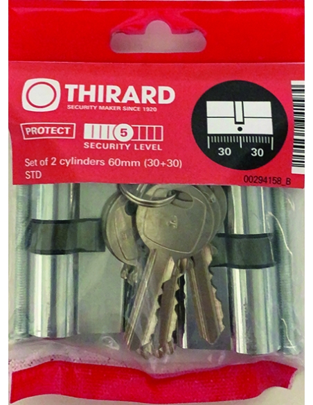 Set di 2 cilindri europei STD 30 x 30 mm a chiave uguale, nichelati – THIRARD