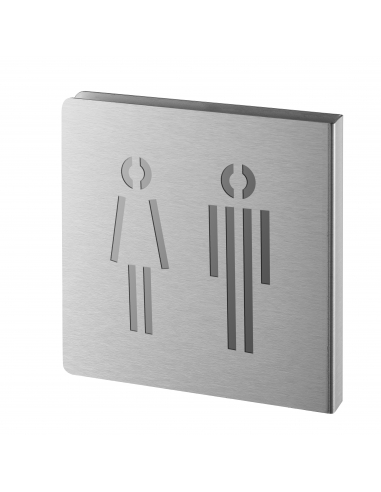 Targa segnaletica «WC donna/uomo», acciaio inox spazzolato, 120 x 120 mm, sagomata – THIRARD