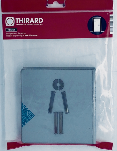 Vista aggiuntiva 1 di Targa segnaletica «WC donna», acciaio inox spazzolato, 120 x 120 mm, sagomata – THIRARD