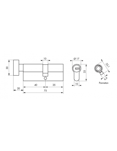 Cilindro europeo Transit 2 con pomolo 40 x 35 mm, nichelato, 3 chiavi reversibili – THIRARD