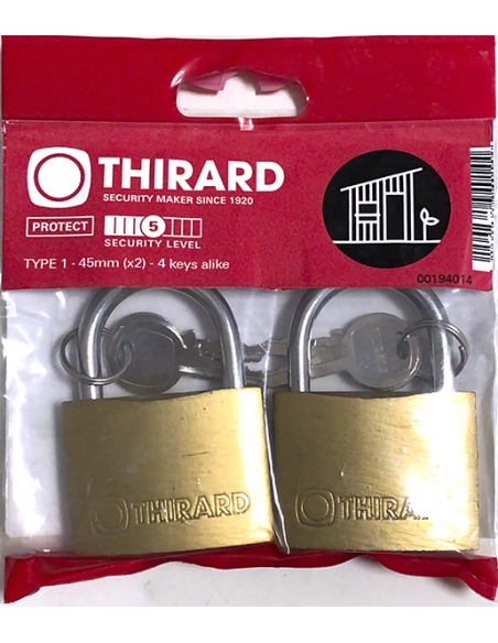 Vista aggiuntiva 1 di Set di 2 lucchetti TYPE 1 45 mm a chiave uguale, 4 chiavi – THIRARD