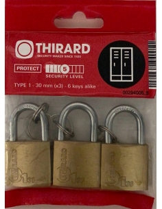 Set di 3 lucchetti TYPE 1 30 mm a chiave uguale, 6 chiavi – THIRARD