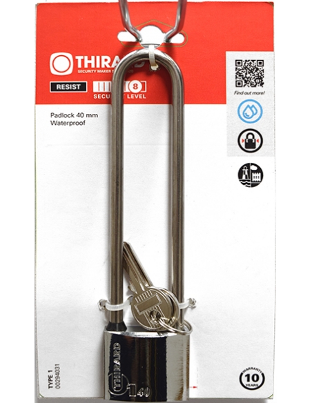 Vista aggiuntiva 1 di Lucchetto TYPE 1 40 mm con arco alto, 2 chiavi – THIRARD