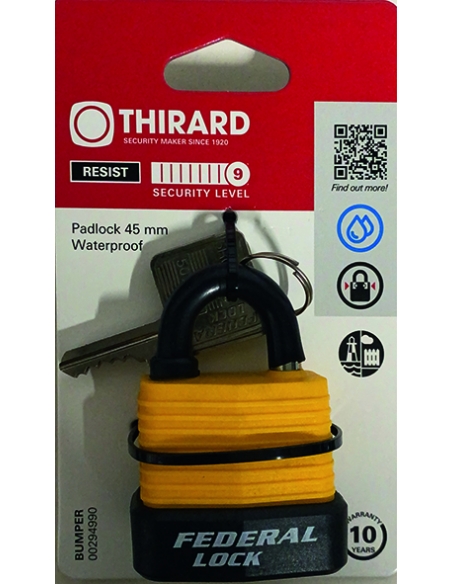 Vista aggiuntiva 1 di Lucchetto BUMPER 45 mm, colori assortiti, 2 chiavi – THIRARD