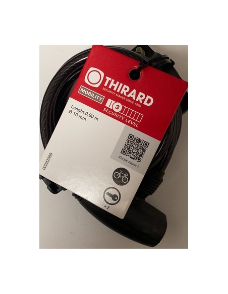 Vista aggiuntiva 1 di Antifurto a cavo Ø 8 mm, lunghezza 1,50 m, con supporto, 2 chiavi – THIRARD