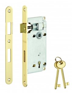 Serratura ECO da incasso, asse 45 mm, interasse 75 mm, frontale ottonato, 2 chiavi – THIRARD