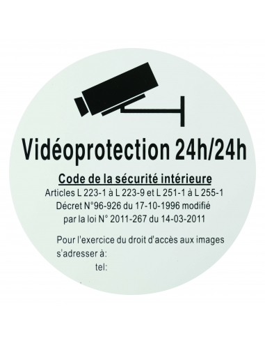 Targa segnaletica adesiva Ø 180 mm, “Vidéoprotection 24/24” (Videosorveglianza 24 ore su 24) – THIRARD