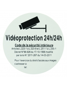 Targa segnaletica adesiva Ø 80 mm, “Vidéoprotection 24/24” (Videosorveglianza 24 ore su 24) – THIRARD