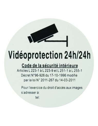 Targa segnaletica adesiva Ø 80 mm, “Vidéoprotection 24/24” (Videosorveglianza 24 ore su 24) – THIRARD