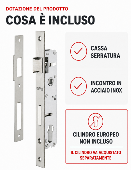 Serratura da incasso THIRARD 00011820 – dotazione: cassa e incontro inox, cilindro non incluso
