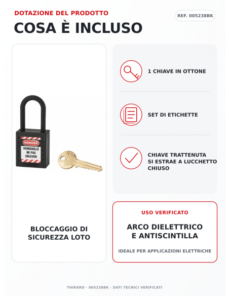 Lucchetto LOTO THIRARD 005238BK: 1 chiave in ottone e set di etichette inclusi