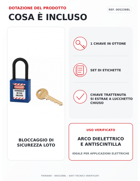 Lucchetto LOTO THIRARD 005238BL: 1 chiave in ottone e set di etichette inclusi