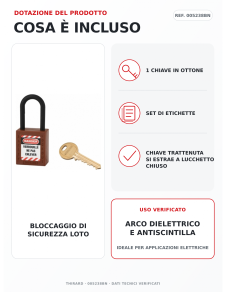 Lucchetto LOTO THIRARD 005238BN: 1 chiave in ottone e set di etichette inclusi