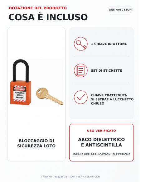 Lucchetto LOTO THIRARD 005238OR: 1 chiave in ottone e set di etichette inclusi
