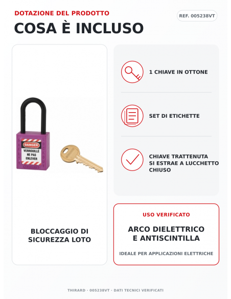 Lucchetto LOTO THIRARD 005238VT: 1 chiave in ottone e set di etichette inclusi