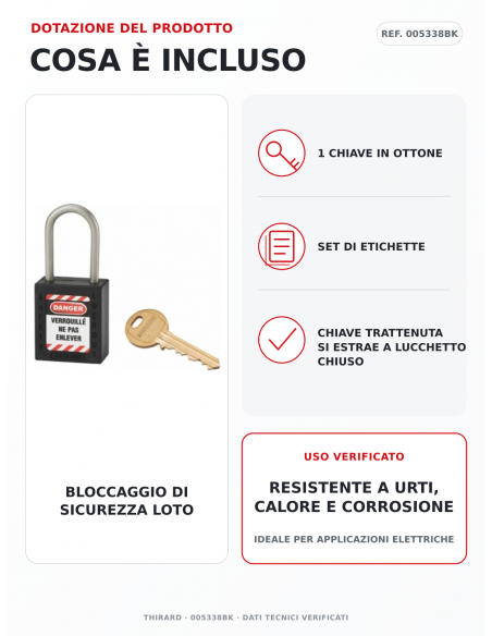 Lucchetto LOTO THIRARD 005338BK: 1 chiave in ottone e set di etichette inclusi