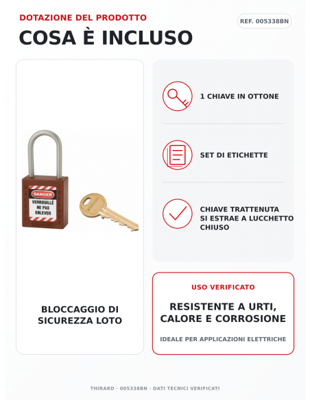 Lucchetto LOTO THIRARD 005338BN: 1 chiave in ottone e set di etichette inclusi