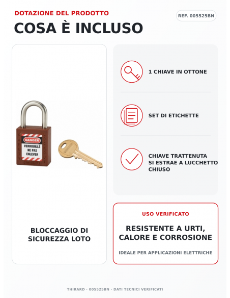 Lucchetto LOTO THIRARD 005525BN: 1 chiave in ottone e set di etichette inclusi