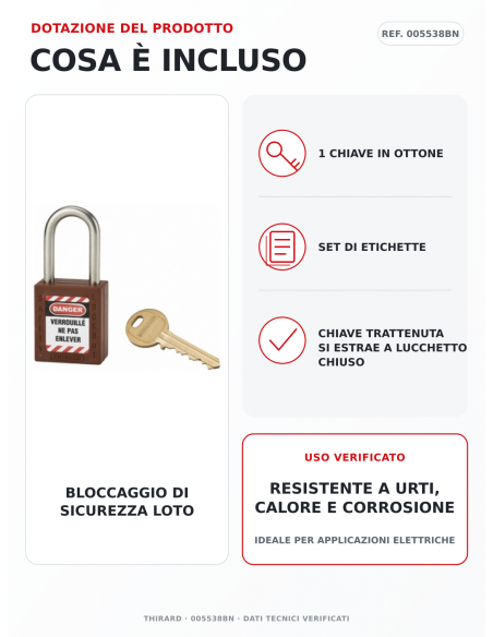 Lucchetto LOTO THIRARD 005538BN: 1 chiave in ottone e set di etichette inclusi
