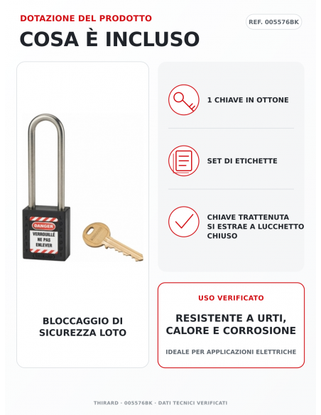 Lucchetto LOTO THIRARD 005576BK: 1 chiave in ottone e set di etichette inclusi