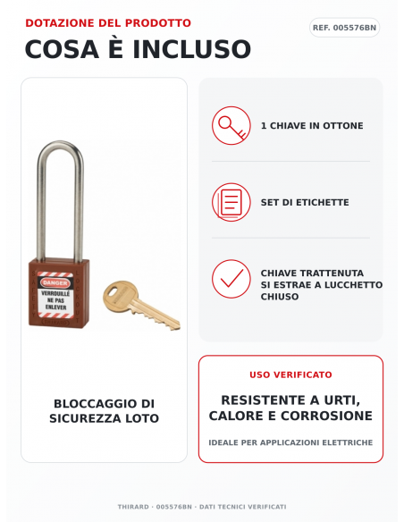 Lucchetto LOTO THIRARD 005576BN: 1 chiave in ottone e set di etichette inclusi