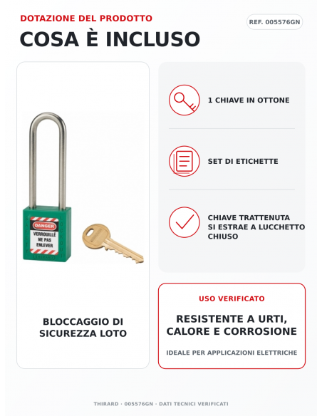 Lucchetto LOTO THIRARD 005576GN: 1 chiave in ottone e set di etichette inclusi