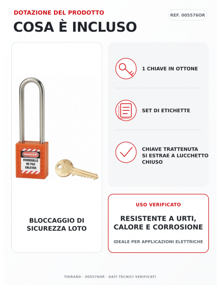 Lucchetto LOTO THIRARD 005576OR: 1 chiave in ottone e set di etichette inclusi
