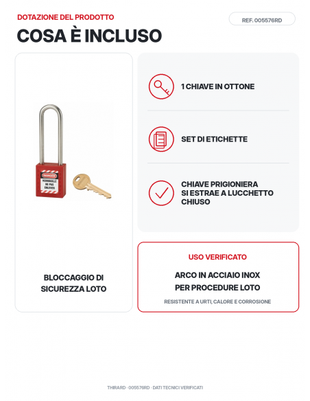 Lucchetto LOTO THIRARD 005576RD: 1 chiave in ottone e set di etichette inclusi