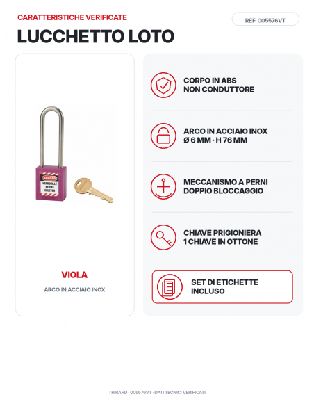 Lucchetto LOTO THIRARD 005576VT viola: corpo ABS e arco in acciaio inox Ø 6 mm