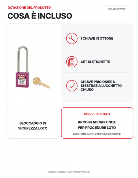 Lucchetto LOTO THIRARD 005576VT: 1 chiave in ottone e set di etichette inclusi