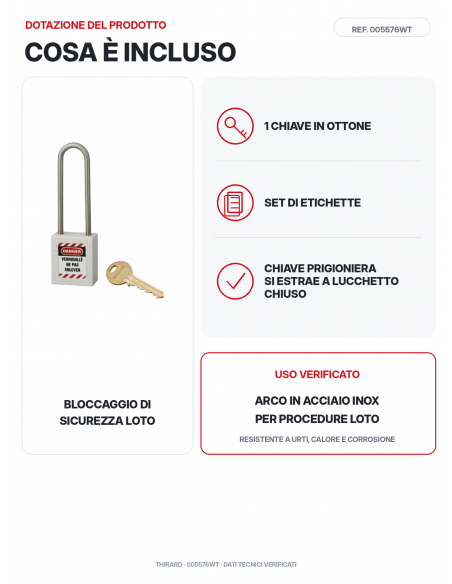 Lucchetto LOTO THIRARD 005576WT: 1 chiave in ottone e set di etichette inclusi