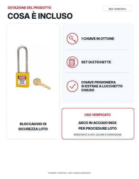 Lucchetto LOTO THIRARD 005576YL: 1 chiave in ottone e set di etichette inclusi