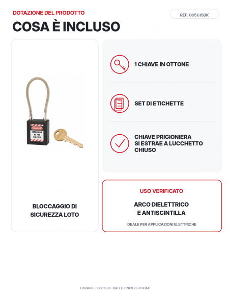 Lucchetto LOTO THIRARD 005615BK: 1 chiave in ottone e set di etichette inclusi