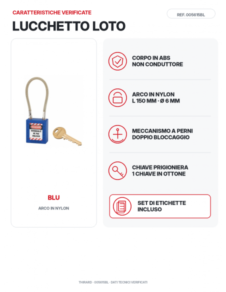 Lucchetto LOTO THIRARD 005615BL blu: corpo ABS e arco in nylon L 150 mm
