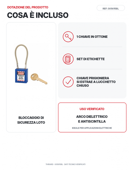 Lucchetto LOTO THIRARD 005615BL: 1 chiave in ottone e set di etichette inclusi