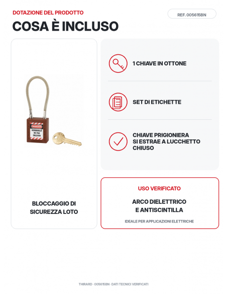 Lucchetto LOTO THIRARD 005615BN: 1 chiave in ottone e set di etichette inclusi