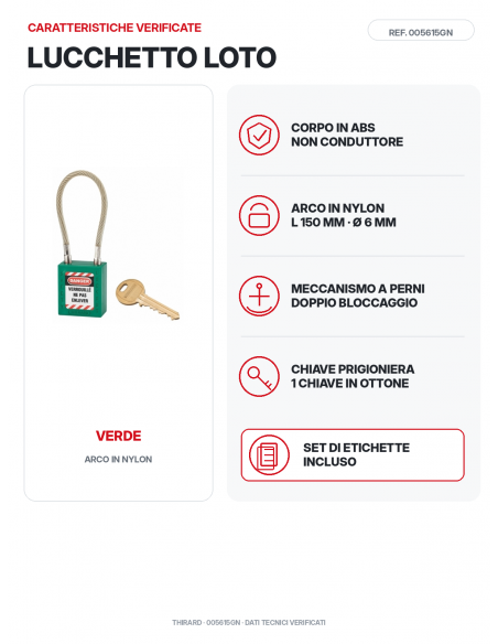 Lucchetto LOTO THIRARD 005615GN verde: corpo ABS e arco in nylon L 150 mm