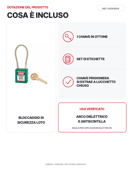 Lucchetto LOTO THIRARD 005615GN: 1 chiave in ottone e set di etichette inclusi