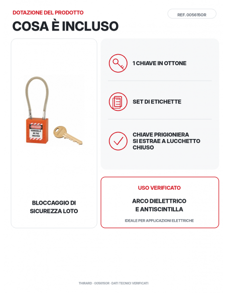 Lucchetto LOTO THIRARD 005615OR: 1 chiave in ottone e set di etichette inclusi