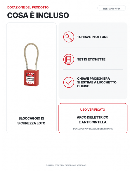 Lucchetto LOTO THIRARD 005615RD: 1 chiave in ottone e set di etichette inclusi