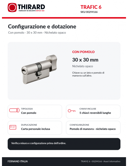 TRAFIC 6 THIRARD 00294166: con pomolo, 5 chiavi e carta personale