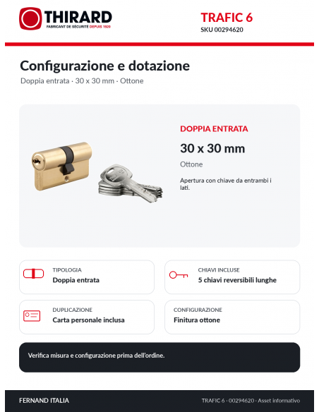 TRAFIC 6 THIRARD 00294620: doppia entrata, 5 chiavi e dotazione inclusa