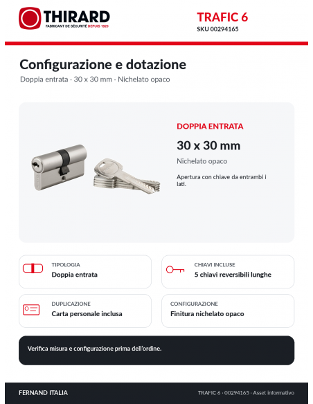 TRAFIC 6 THIRARD 00294165: doppia entrata, 5 chiavi e dotazione inclusa