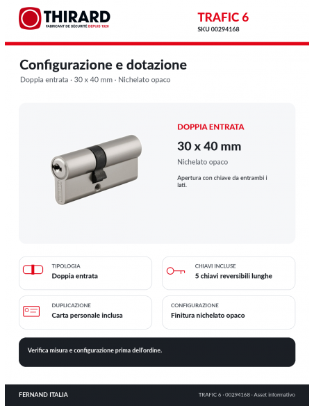 TRAFIC 6 THIRARD 00294168: doppia entrata, 5 chiavi e dotazione inclusa