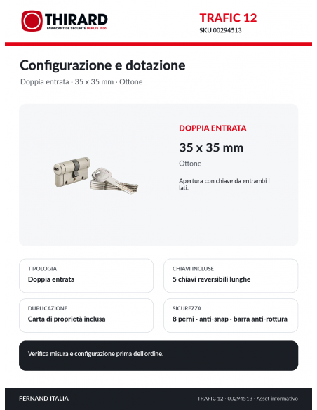 TRAFIC 12 THIRARD 00294513: doppia entrata, 5 chiavi e carta di proprietà
