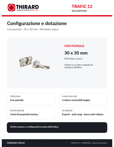 TRAFIC 12 THIRARD 00294583: con pomolo, 5 chiavi e carta di proprietà