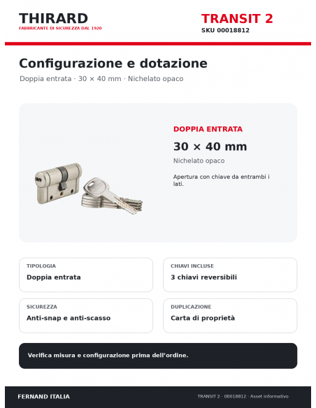 TRANSIT 2 THIRARD 00018812: doppia entrata, 3 chiavi e carta di proprietà