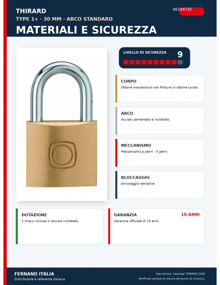 Lucchetto TYPE 1+ 30 mm: materiali, meccanismo e sicurezza – THIRARD