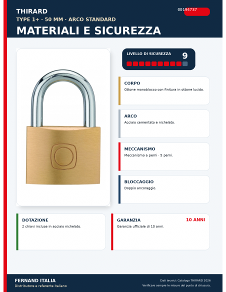 Lucchetto TYPE 1+ 50 mm: materiali, meccanismo e sicurezza – THIRARD